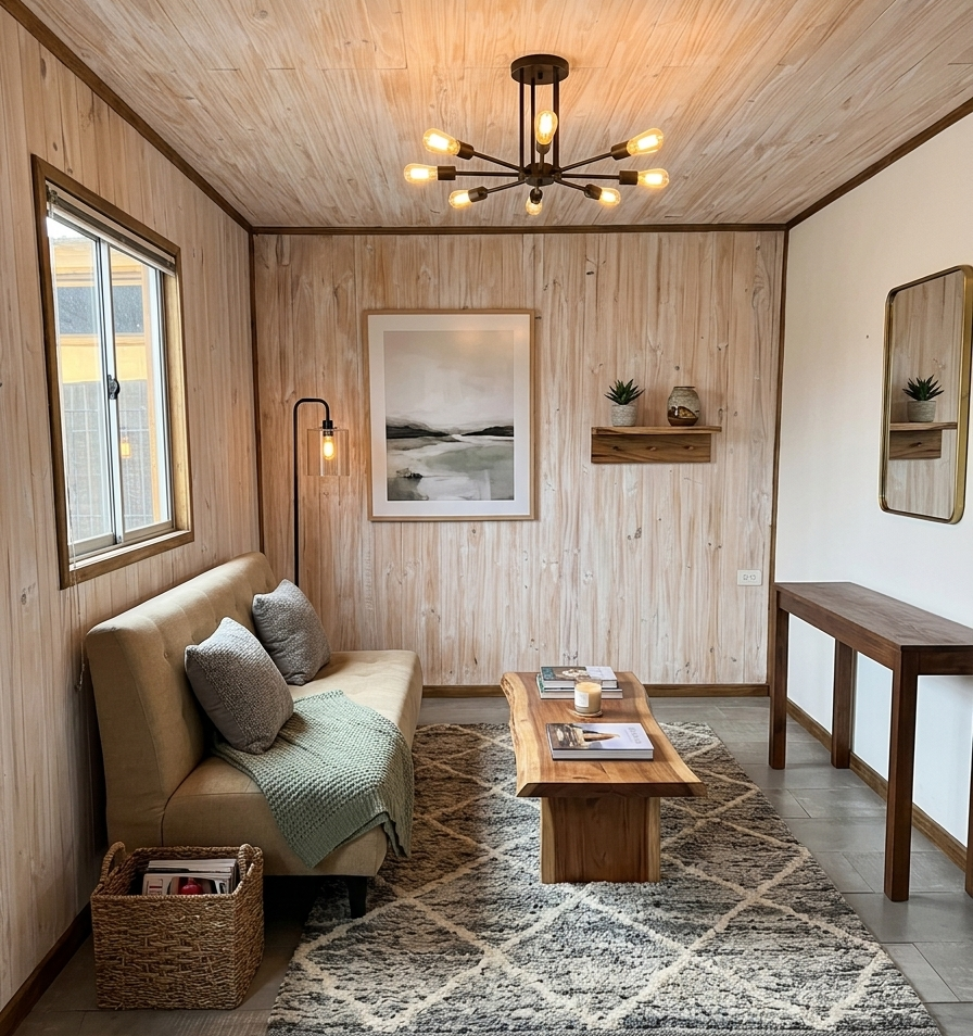 Living acogedor de cabaña gestionada por MareaHost